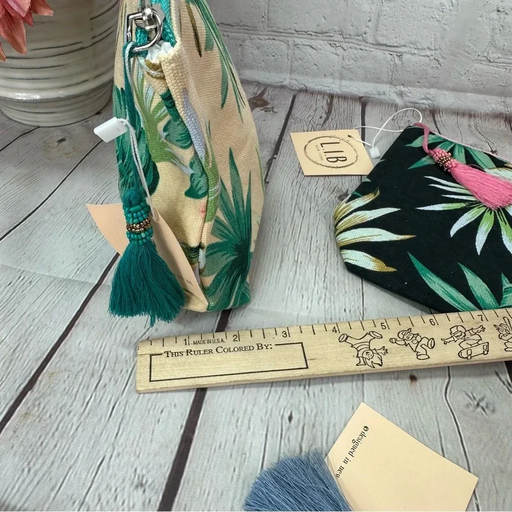 L.I.B new york Boutique NWT makeup pouch travel bag tropical floral tassel